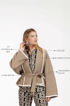 Oralee flower jacquard jacket - latte