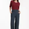 Ozzie woven look trousers - midnight blue