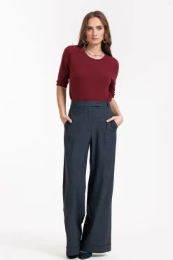 Ozzie woven look trousers - midnight blue