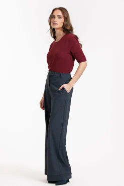 Ozzie woven look trousers - midnight blue