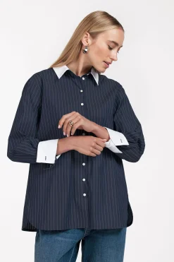 Sammie poplin stripe blouse - dark blue/off white