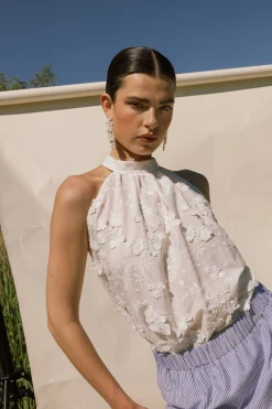 Sara fringe embroidery top - off white