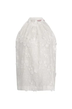 Sara fringe embroidery top - off white
