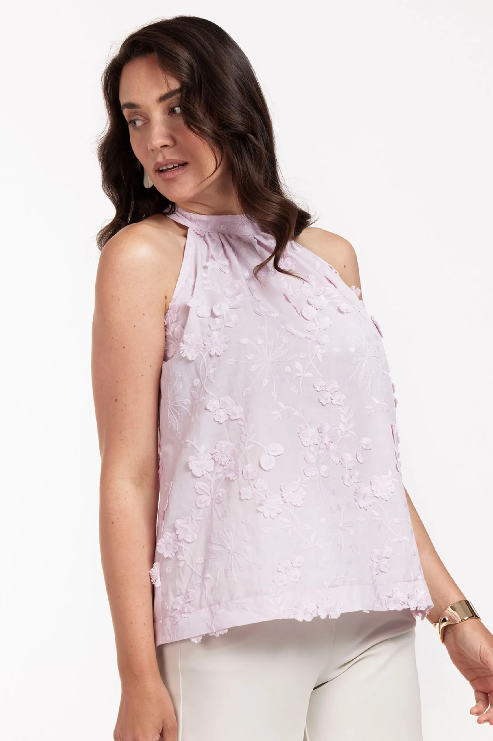 Sara fringe embroidery top - lila