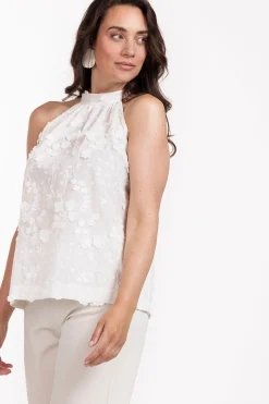Sara fringe embroidery top - off white