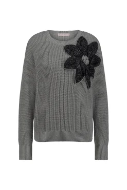 Valerie chunky flower pullover - grey melange