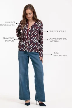 Veerle leaves crepe blouse - kit/merlot